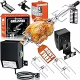 KESSER® Edelstahl Grillspieß Set 107cm passend für Weber Spirit Gasgrill, BBQ Fleischklammer, Griffstück und Motor Elektrischer Drehspieß 220V - 240V, Inkl. 4X Fleischnadeln und Montagezubehör Schwarz
