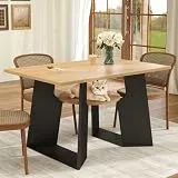 Merax Esstisch, Design mit Haustierbereich & kleine mittlere Lochplatte, rechteckiger moderner einfacher Esstisch für 4-6 Personen, 130×85×75 cm,Eiche+schwarz