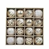 Valery Madelyn Weihnachtskugeln 16 TLG. 8cm Plastik Christbaumkugeln Set Christbaumschmuck für Weihnachtsbaum Dekoration Weihnachtsdeko Hausdeko Elegant Thema Gold Weiss