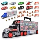 Dickie Toys Cleverer Autotransporter (62 cm) - LKW Spielzeug mit 9 Metallfahrzeugen & Zubehör - Tragbarer Spielzeugautos-Koffer für Kinder ab 3 Jahren, Kinderauto Set für Reisen - 203749023