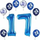 XL Folienballon 17 Geburtstag, Folienballon Zahl 17, Zahl 17 Blau, Luftballons 17, Nummer 17 Luftballon Blau, 32' Geburtstagsdeko Ballon 17