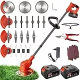 Rasentrimmer mit Akku, 850W Klappbarer Akku Freischneider mit 2X4.0AH Batterien, Akku Rasentrimmer & Rasenkantenschneider mit 4 Messertypen, Elektrischer Motorsense für Garden und Rasen