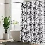 GERUIKE Duschvorhang 240x200 Extra Breit Textil Polyester Waschbar Wasserdicht mit Gewicht Unten, Duschvorhänge mit 12 Duschvorhangringe, Schwarz Weiss Graues Mosaik Duschvorhang Badewanne