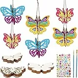 DKINY 12pcs 3D Schmetterling aus Holz, Schmetterling Holzbastelsets für Kinder, Kreative Kunst & Bastelbedarf, 3D-Schmetterlinge zum Basteln, Ideale Geschenke für Junge Mädchen in Frühling Ostern