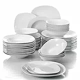 MALACASA Geschirrset 12 Personen, Serie Elisa 48-teiliges Teller Set, Tafelservice mit 12 Suppenteller, 12 Kuchenteller, 12 Speiseteller & 12 Müslischale, Porzellan Kombiservice in Hellgrau weiß