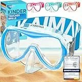 KAIMANA Taucherbrille Kinder inkl. Tragetasche, besonders Bequeme Tauchmaske Kinder mit Stoffband, Blau