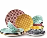 DOWAN Keramik-Teller Schüssel-Sets, 12-Teiliges Geschirr-Set für Geburtstagsgeschenke, Buntes Geschirr-Set für 4 Personen, Porzellan-Dessertteller und Suppenschüssel-Set, Einweihungsgeschenk