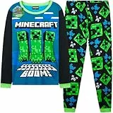 Get Trend Minecraft Schlafanzug Jungen und Teenager, Pyjama Set mit Schlafanzug Hose T-Shirt Kinder, 2-teilig, Geschenke für Jungs (11-12 Jahre, Blau/Grün Minecraft)