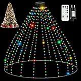 Lichterkette Weihnachtsbaum mit Ring, 2.5M 16 Stränge 400 LED IP65 Wasserdicht Lichterkette außen mit 5 m Zuleitung weihnachtsbeuleuchtung innen 8 Modi Timer für 150, 180, 240cm Tannenbaum - RGB