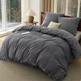 BEDSURE Bettwäsche 135x200 Baumwolle 4teilig - Bettwäsche-Sets Anthrazit Bettbezug 2er Set mit 2 Kissenbezüge 80x80 cm, Ähnliche Textur wie Washed Leinen, Oeko-TEX Bedding Grau mit Reißverschluss