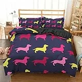 RFFLUX 3D bunt Tier dackel Bettwäsche Set 135x200 cm 2teilig mit Reißverschluss Weiche und Angenehme Schlafkomfort Microfaser Bettbezug Kinderbettwäsche mit Kissenbezug 80x80 cm