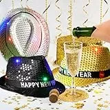 Bdecoll 3 Stück Neujahr Silvester Partyhut Gold Schwarz Silvester Partyhut Frohes Neues Jahr Glitzer Partyhüte Kopfbedeckung Dekorationen Hut, Silvesterpartydeko Accessoire für Silvesterparty