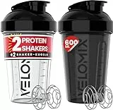 VELOMIX -2 PACK- 600ml Eiweiß Shaker - Auslaufsicher Shaker Proteinshake mit 2x Kugel, Drehverschluss & Mess-Skala | Protein Shaker Bpa Frei | Spülmaschinengeeignet