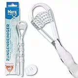 MARA EXPERT Zungenreiniger PROFESSIONAL für SICHERER ATEM, Zungen-Bürste & Schaber in 1, entfernt bakterielle Zungenbeläge & reinigt die Zunge gründlich und sanft. Farben: Blau, rot, transparent