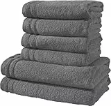 Erwin Müller Handtuchset, Frottierset Heidelberg 6-TLG. 100% Baumwolle anthrazit - leichte Qualität, saugstark, schnelltrocknend, kompakt - ideal für Sport, Strand, Reisen