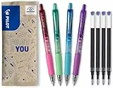 PILOT - 4er-Set G2 Bubble + 4 Nachfüllungen - Gelschreiber mit Druckmechanik - Schreibkomfort ausgezeichnet - Gehäuse in Violett, Grün, Türkis und Bordeaux - Blaue Tinte - Mittelstarke Spitze