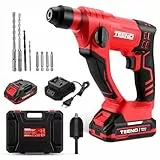 TEENO Akku-Bohrhammer SDS-Plus 20 V, Φ14 mm in Beton, 1000 U/min, LED-Arbeitsleuchte mit 2 Akkus 2,0 Ah und 1 Ladegerät