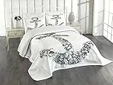 ABAKUHAUS Anker Tagesdecke Set, Anker-Form-Blume, Set mit Kissenbezügen Sommerdecke, für Doppelbetten 264 x 220 cm, Weiß und Schwarz