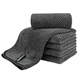 KinHwa Mikrofaser Gästehandtücher Handtücher 30x50cm, Weiche Saugstark Gästetücher mit Aufhängeschlaufe, Schnelltrocknend Saugfähig für Bad, Spa, Fitnessstudio 6 Pack Dunkelgrau