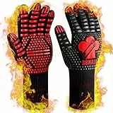 Reinalin Grillhandschuhe Hitzebeständig bis 800°C, Ofenhandschuhe Topfhandschuhe Feuerfeste Handschuhe BBQ Handschuhe Kochhandschuhe Backhandschuhe Backofenhandschuhe (L/XL/XXL, Rot)