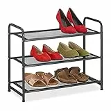 Relaxdays Schuhregal, 6 Paar Schuhe, HBT: 48x60x25 cm, Metall Schuhablage, schmal, 3 Ablagen, Flur Schuhgestell, schwarz