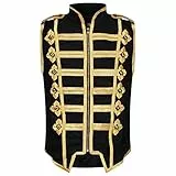 Ro Rox Herren Marschkapellen Weste Schlagzeuger Ärmellos Parade Jacke, Schwarz & Gold, 2XL