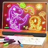 LED Zeichenbrett, 16 inch Wiederaufladbare Doodle Tafel, Neon Art Trockenlösch-Tafel mit 7 Farbmodi, Notiztafel Kreatives Geschenk Spielzeug für Kinder/Mädchen, 5 Marker & Nachschlagebuch-schwarz