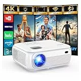 Mini Beamer mit WLAN und Bluetooth, 1080P Native, 4K-Unterstützung, Premium-Lautsprecher, Smart Android TV OS, WLAN 6, Bluetooth 5.2 und automatischer Trapezkorrektur, Weiß
