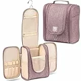 BOACAY Kulturbeutel für Damen, Herren, Kinder, Kulturtasche mit Henkel, Reise Kosmetiktasche zum Aufhängen, Schminktasche, Waschtasche, Waschbeutel (M) Coffee with Milk Brown