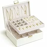 Vlando Schmuckkästchen 2 Ebenen, Schmuckaufbewahrung Box Groß, Schmuckkasten für Damen Mädchen, Abnehmbares Schmucktablett für Ringe, Ohrringe, Halsketten, Geschenk für Frauen