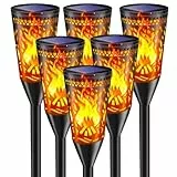 FIFlying Solarlampen für Außen Garten, 2 Modi Solarfackeln mit Flammeneffekt für Halloween Dekoration, IP65 Wasserdicht, Flackernde Solarlichter für Weg,Terrasse, Rasendeko-6 Stück