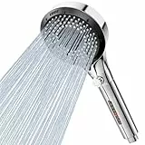 Vinabo Duschkopf mit Filter, Duschkopf Wassersparend 6 Strahlarten, Handbrause Dusche Mit Filterstein, Duschbrause Mit Wasserstopp-Taste (Silber/Chrom)