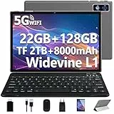 2025 Neueste Tablet 10 Zoll Android 14 tablet,22GB RAM+128GB ROM/1TB TF, Octa-Core, 2.0GHz,5G+2.4G WiFi, BT 5.0, 8000mAh, Widevine L1,8+5MP, AGPS, 2 in 1 Tablet PC Mit Tastatur und Maus - Grau