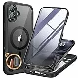 Miracase 360 Grad für iPhone 16 Plus Hülle mit Magsafe, Komplettschutz HandyHülle Magnetisch Stoßfest Leicht zu installierendes Schutzhüllen, Eingebaut Glas Schutzfolie, 6,7 Zoll, Schwarz