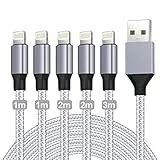 iPhone Ladekabel,Lightning Kabel [5Pack-1/1/2/2/3M] MFi Zertifiziert iPhone Schnellladekabel Nylon iPhone Kabel USB auf Lightning Kabel für iPhone 14 13 12 11 Pro Max Plus 8 7 6 5s XR X SE XE XS iPad
