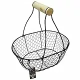 Quailzz - Eierkorb, Drahtkorb pulverbeschichtet mit Holzgriff, Obstkorb - robuster Korb für Stall & Küche – stilvolle Aufbewahrung von Eiern, Obst & Gemüse