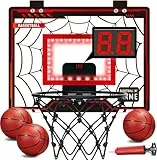 POPERFUN Basketballkorb Indoor Kinder, LED-Licht Mini Basketballkorb mit 3 Bällen & Elektronische Anzeigetafel, Basketball Geschenk für Jungen und Mädchen 5-12 Jahre Geburtstagsr