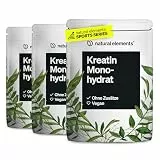 natural elements Creatin Monohydrat 3er Set – 3x 500g ultrafeines Pulver (Meshfaktor 200) – 498 Portionen reines Kreatin – hochdosiert – vegan, ohne unnötige Zusätze – laborgeprüfte Qualität