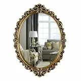OIGUMR Ovaler Wandspiegel, Vintage, Hängespiegel für Schlafzimmer, Wohnzimmer, Kommode, Dekor (Gold; Rahmengröße: 51,8 x 36,8 cm)
