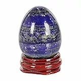 AITELEI Natürliche Edelstein Lapislazuli geschnitzt Eier Chakra Healing Crystal Reiki Handwerk Eier Skulptur Stein Kristall Quarz Figur mit Holzständer für Heimtextilien