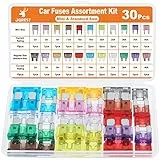 JOREST 30Pcs Kfz Sicherung Set, 15 Mini Flachsicherungen Auto + 15 Standard sicherungen kfz - für PKW/Wohnmobil/LKW/Motorrad (2 Ampere 3A 5A 7.5A 10A 15A 20A 25A 30A 35A 40A)