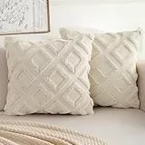 TOCOMOA 2er Set Boho Kissenbezug 40x40 Beige - Flauschig Zierkissen Kissenbezüge in Wolle, Dekorative Sofakissen Kissenhülle aus Polyester, Dekokissen Bezug für Sofa Schlafzimmer