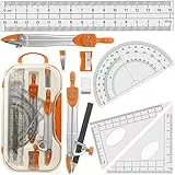 Akuoly Geometrie Zirkel Set Akuoly Zirkel Geometriezirkel Mathematik mit 2pcs Zirkel, 2pcs Geodreieck, 15 cm Lineal und Winkelmesser