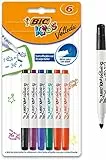 BIC Kids Marker Mini Velleda, Whiteboard Stifte, abwischbare Stifte in 6 Farben, leicht trocken abwischbar & geruchsarm