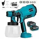 Yofidra Akku Farbsprühsystem - Farbspritzpistole mit 2X 3000mAh Akku, 1000ml Farbbehälter, 3 Sprühmuster, 4 Dusen, Einstellbarer Durchflussregelung, Elektrische Spritzpistole für Zäune, Wände & Möbel