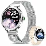 fitonyo Smartwatch Damen mit Telefonfunktion,1.1' AMOLED Touchscreen Smart Watch,Armbanduhr mit 110+Sportmodi SpO2 BP,IP68 Fitness Tracker Damen Smartwatch für Android iOS Silber