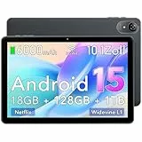 Tablet 10,1 Zoll, Android 15 Tablet, 18GB RAM + 128GB ROM, Erweiterbar auf 1TB, 1280x800 HD IPS Display, 6000mAh Batterie, Widevine L1, 5G WiFi, BT5.0, UNISOC T310, 5MP + 8MP Dual Camera (Grau)