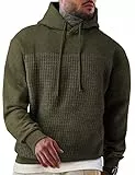 Elegancity Herren Kapuzenpullover Moosgrün Langarm Waffle Hoodie Pullover Casual Sweatshirt Warm Hoody Mit Taschen XXL