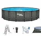 Summer Waves Frame Pool Komplettset | Rund 549x132 cm Rattan Optik Grau | Aufstellpool Set | Gartenpool & Schwimmbecken inkl. Filterpumpe, Bodenvlies, Abdeckplane & Einstiegsleiter
