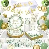 HLEIUKT Bridal Shower Geschirr, Junggesellenabschied Frauen Partygeschirr, 16 Gäste Jga Deko Pappteller mit Luftballons für Hochzeits Deko, Verlobungsfeier, Brautparty Frauen
